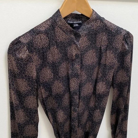 💯 Silk Club Monaco Belted Long Sleeve Midi Dress - Picture 8 of 9